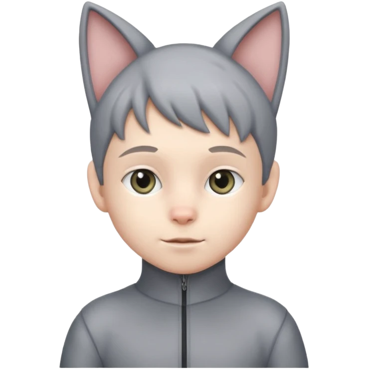 Boy kid in gray cat suit with tail and ears emoji