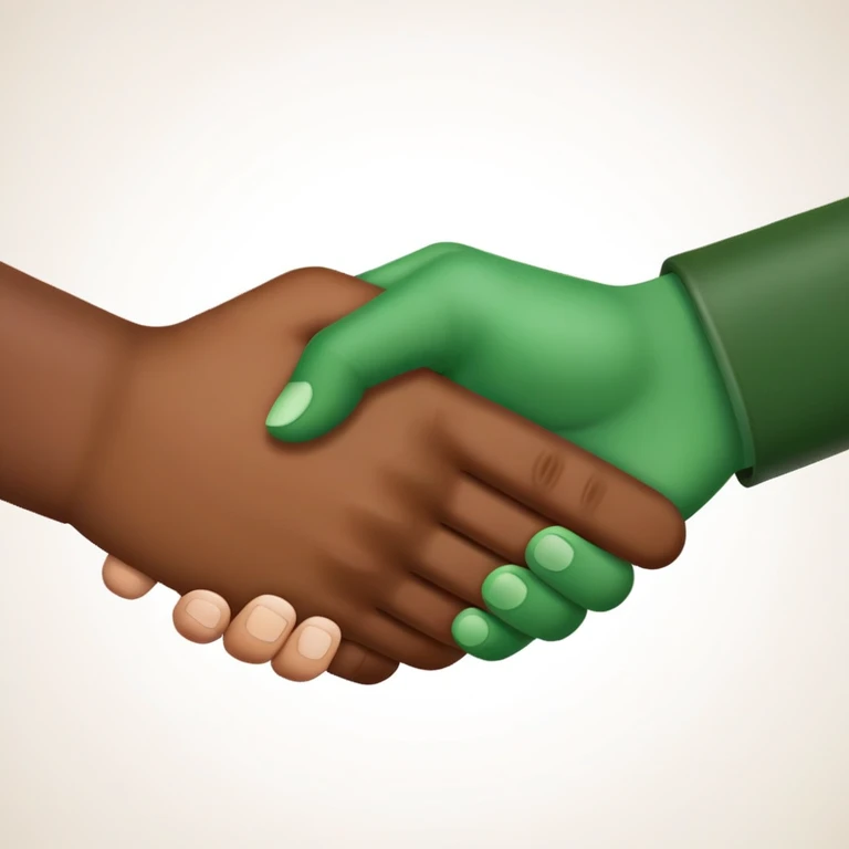 Brown hand and green hand handshake emoji