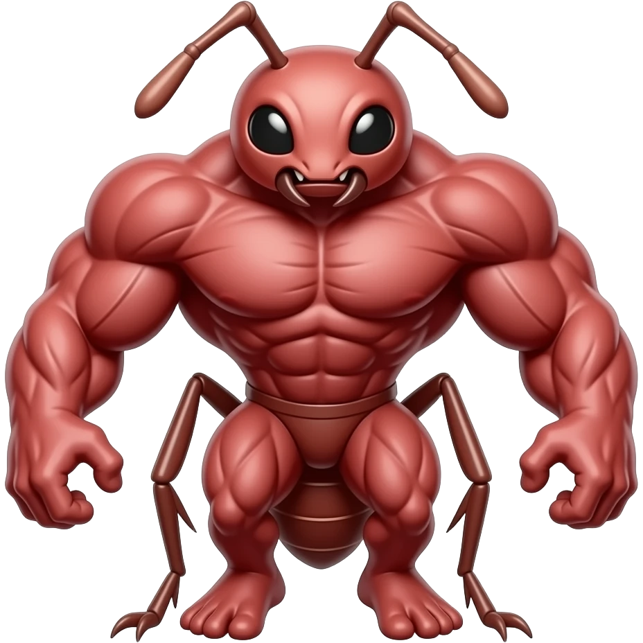 A red muscular ant, cartoon style emoji