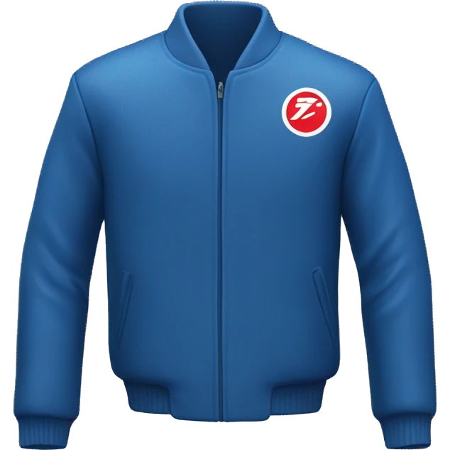 
Blue jacket with a rectangular red and white logo at the top right emoji