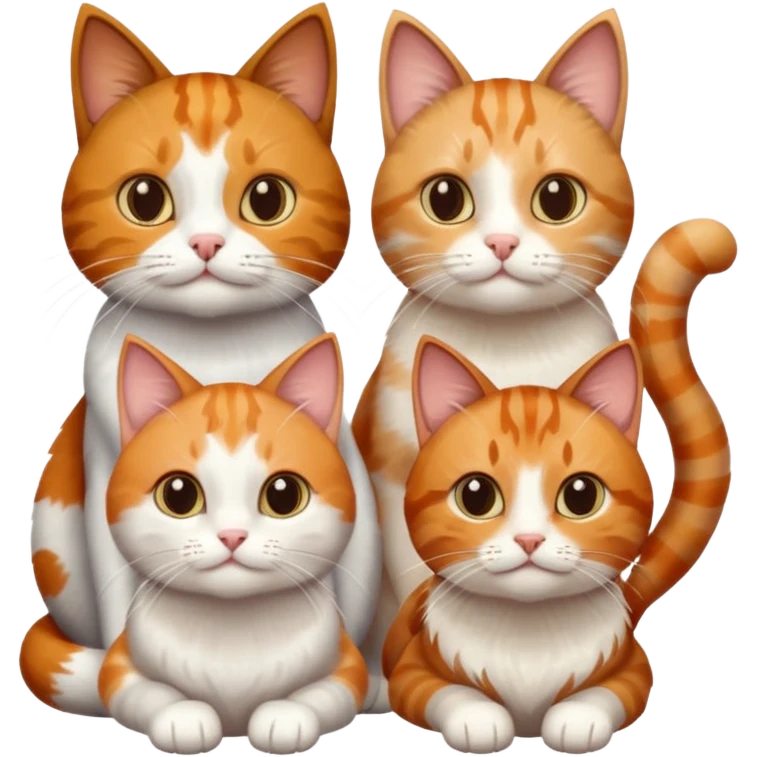 3 cats different colours including brown tabby and white, light patchy calico, and ginger and white emoji