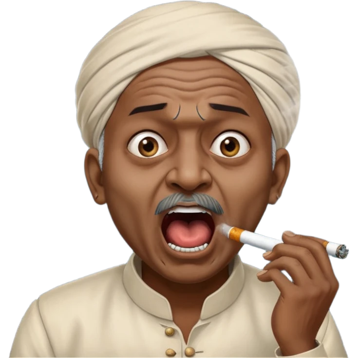 Emoji of Indian Gentleman named Delroy crasto absolutely screaming and foaming at the mouth while smoking through eyes emoji