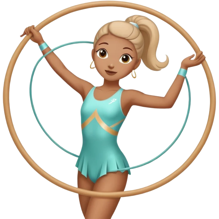 A rhytmic gymnastic gymnast Who is doing an enjambé with a hoop in her hands emoji