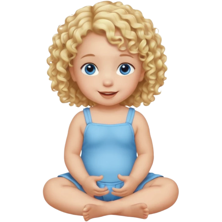blonde curly hair blue eye baby girl sitting on the floor talking emoji