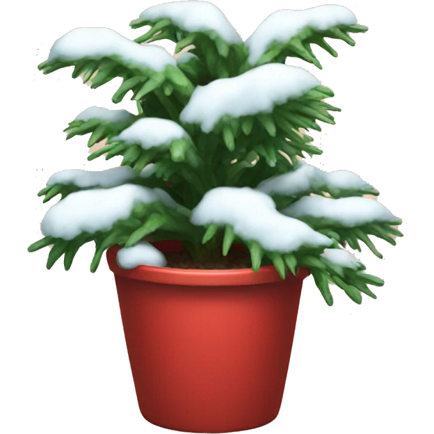 snowy winter plant with lights in a red pot emoji