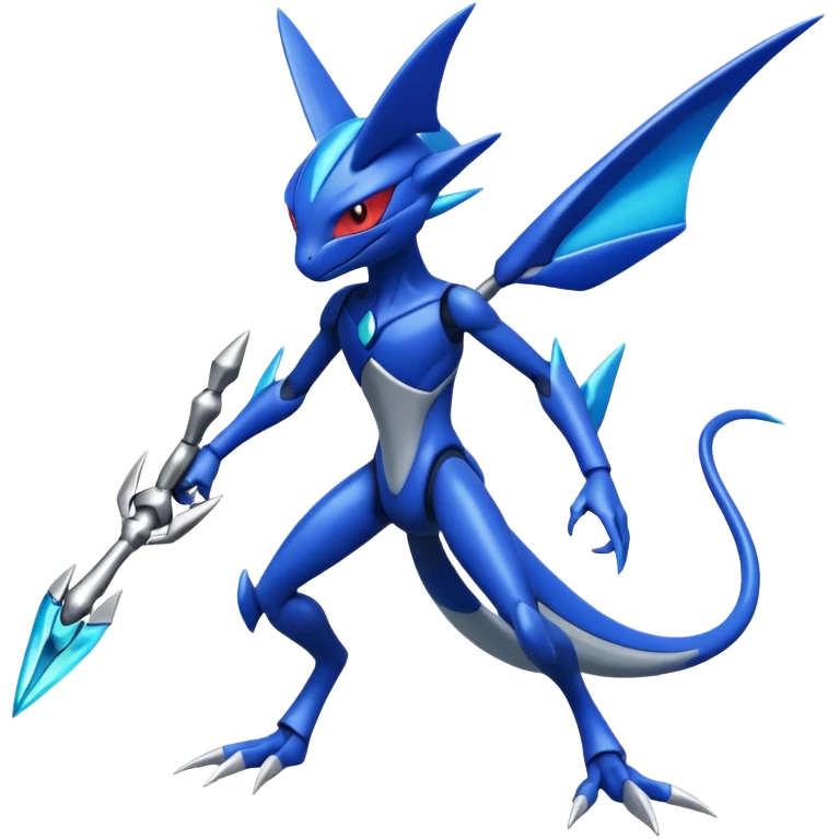 Shiny Blue Smooth Glossy Soft Inteleon-Scizor-Greninja-Genesect-Bisharp-Pokémon-Fusion, full body emoji