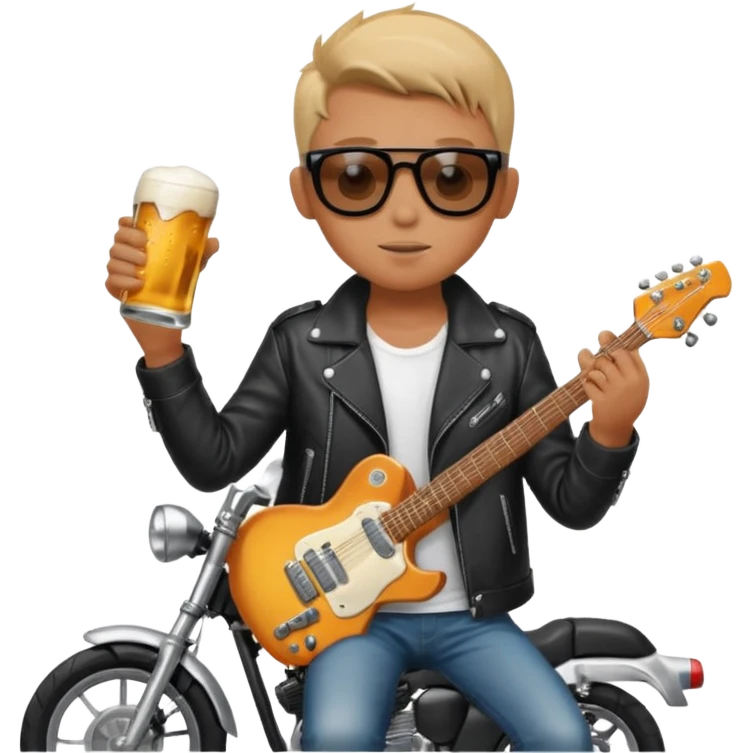 i need an emoji of a boy that is sitting on a crossmoter with a beer and an electric guitar in his hands emoji