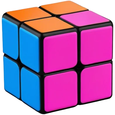 A 3x3 Rubik's Cube with neon bright colors: electric blue, hot pink, neon green, neon yellow, neon orange, bright purple, minimalist iOS emoji style emoji