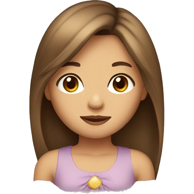 girl with a brown long hair with curtian bangs and brown  eyes emoji