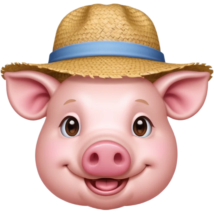 Farmer Pig – pink pig wearing straw hat and smiling emoji