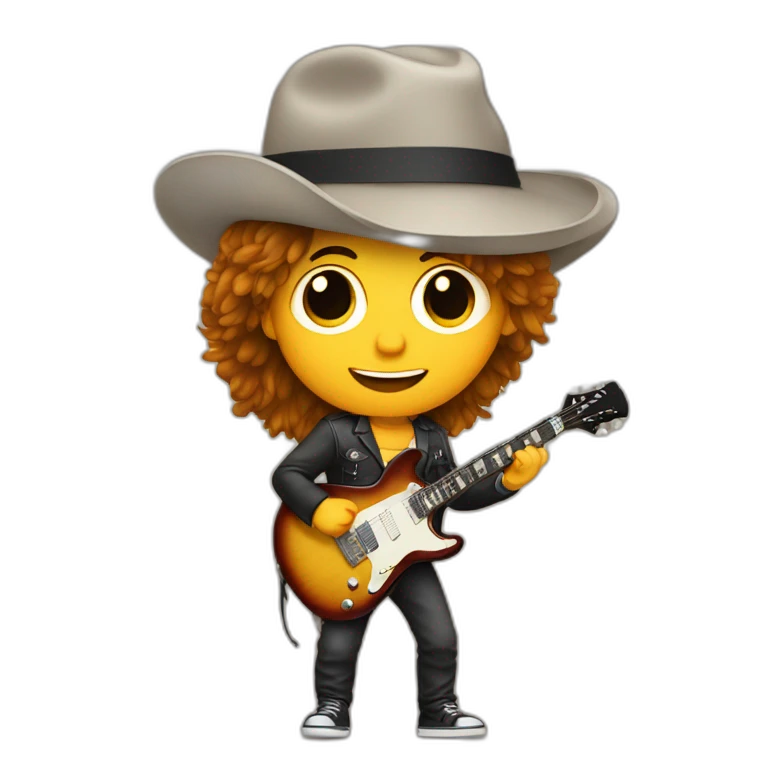 Guitarrista con pelo largo y gorro de copa emoji