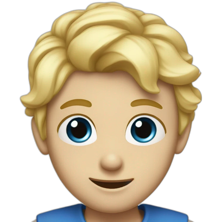 A rambunctious blonde hair blue eye boy with dimples on his cheeks. emoji