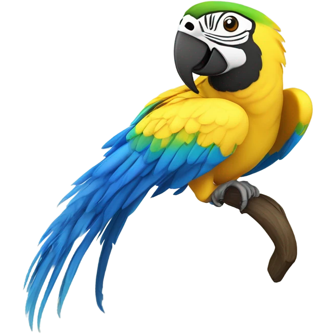 blue and yellow macaw with hu emoji