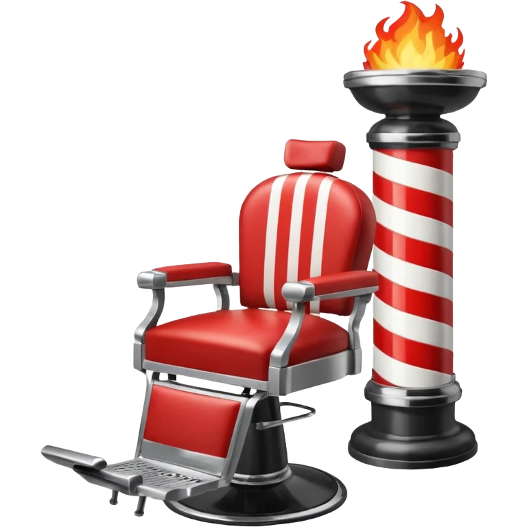 barber pole with fire and a barber chair emoji