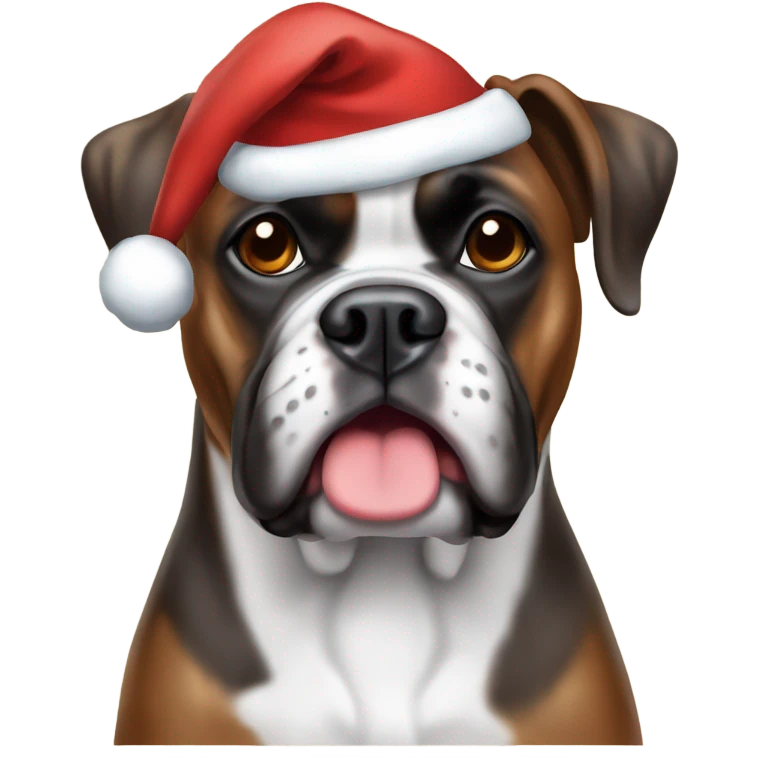 Brindle boxer dog wearing Christmas hat emoji