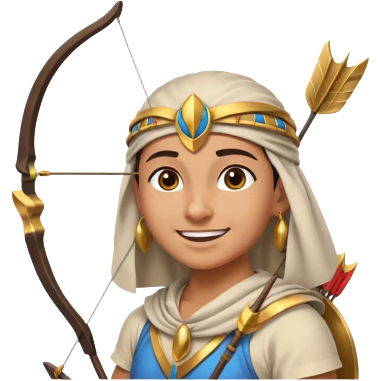 Emoji portrait of an Egyptian archer. Headcloth, bow and arrow, focused expression. emoji