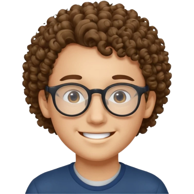 Niño con lentes de piel blanca y pelo rizado sonriente emoji