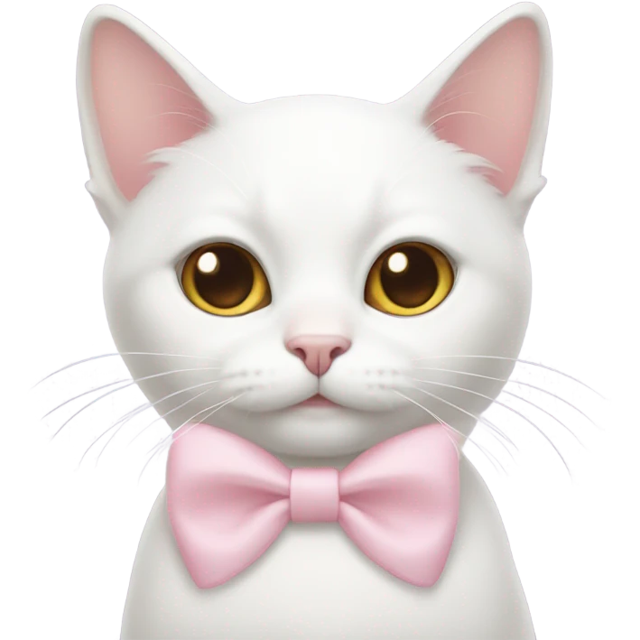 A white cat wearing a light pink bow emoji