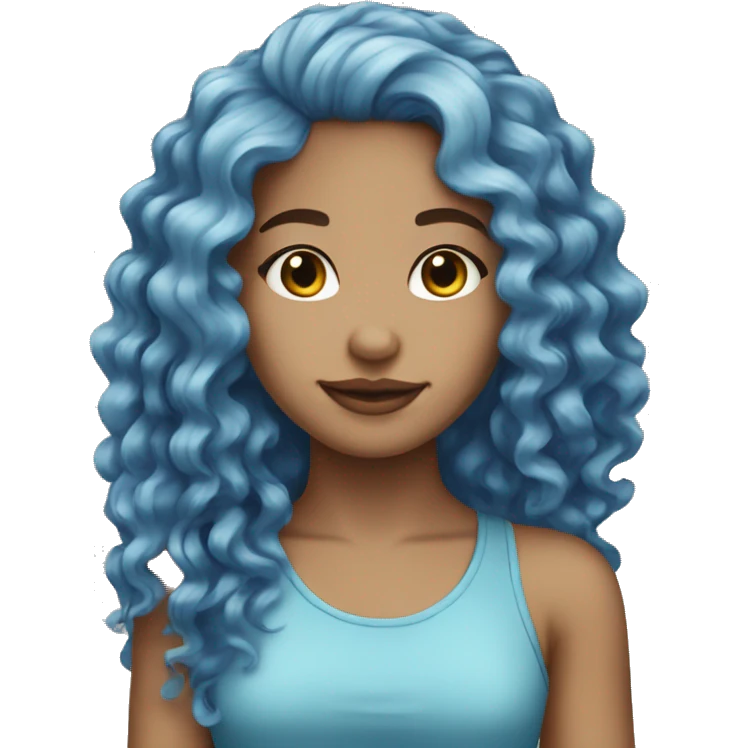 light skin girl long curly blue hair  emoji