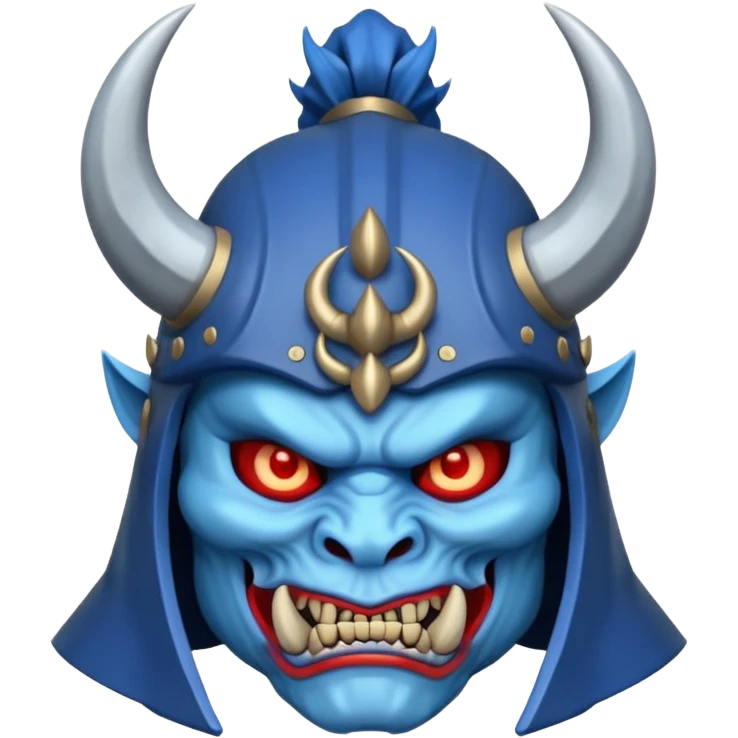 blue oni with samurai helmet face emoji