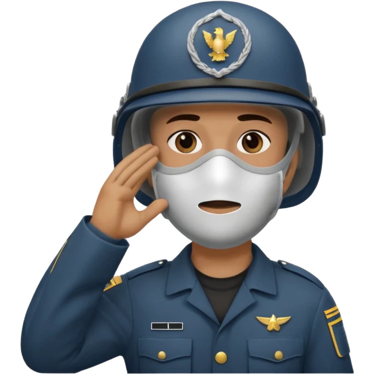 Soldier saluting with helmet + mouth mask emoji
