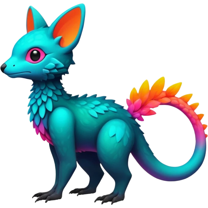 futuristic lush warm-colored neon-colored Fakémon-Trico-creature (full body) emoji