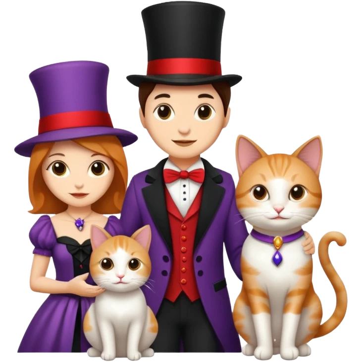 magician couple and their pet cat emoji