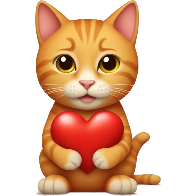ginger cat holds a heart in his paws emoji
