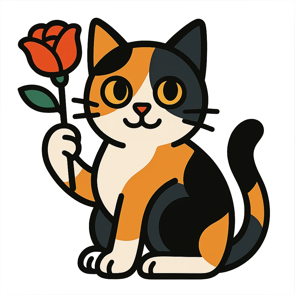 tricolor cat holding a rose emoji