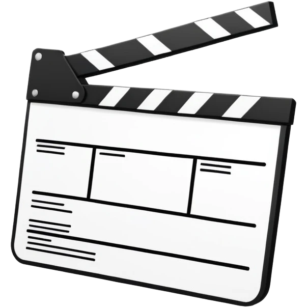 geometric outline clapperboard, precise thin black lines, no interior details except one diagonal emoji
