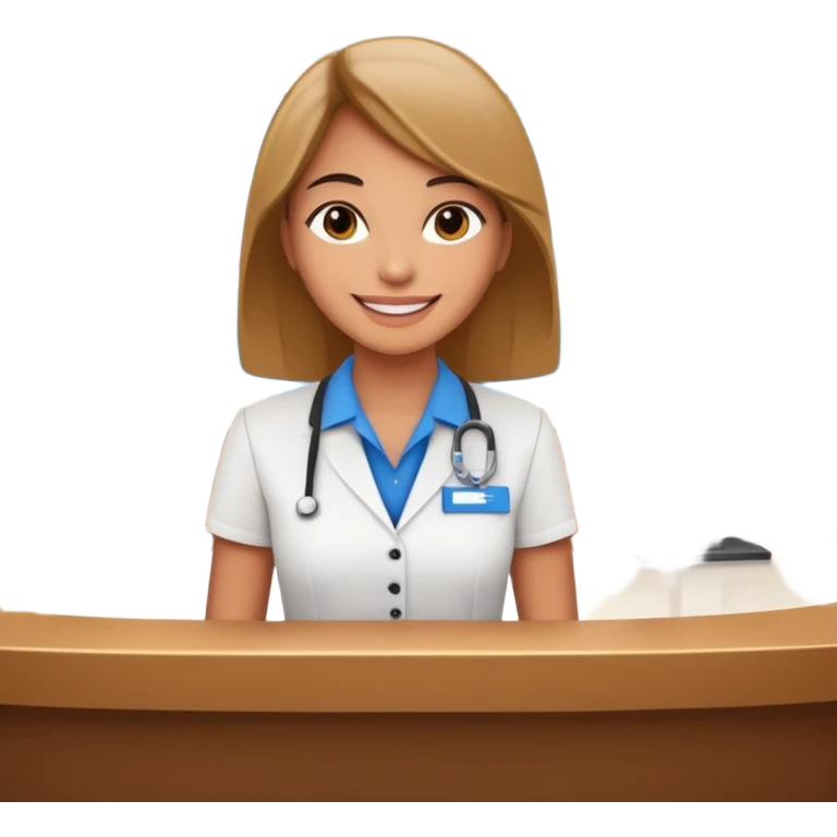 receptionist standing on hotel reception desk in front of tourists emoji