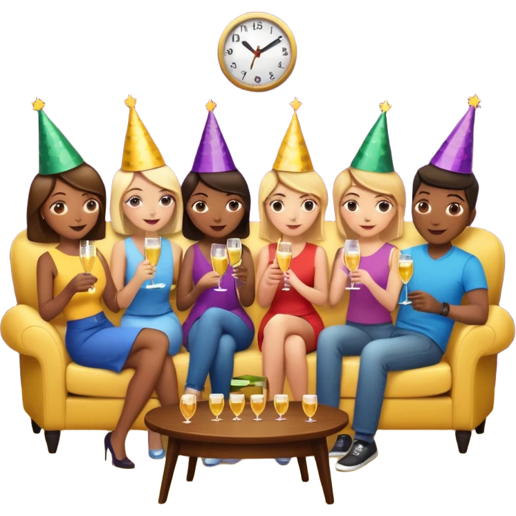 group of friends on couch playing a trivia game couch should be deep dark yellow color.  include a small wooden table in front of the couch as well emoji
