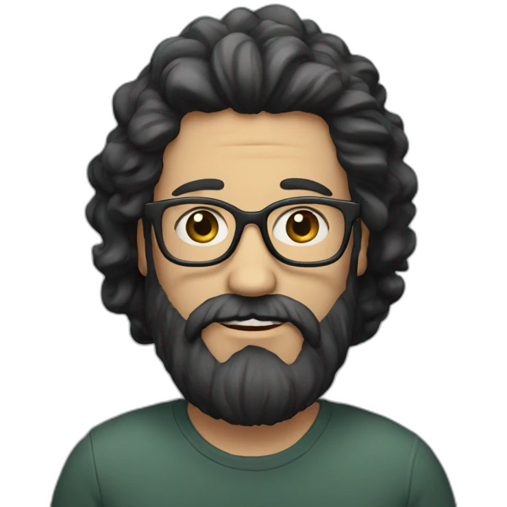 white man with long black hair with big beard and glasses emoji
