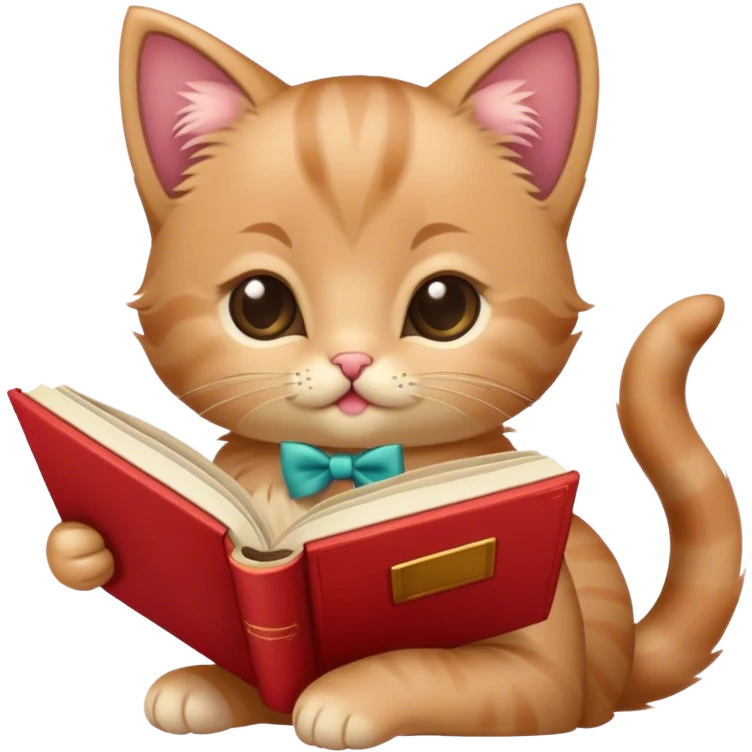 a kitten with a bow reading a romance book emoji