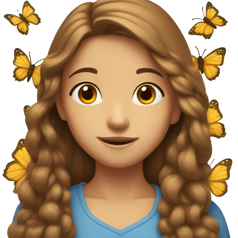 shy uwu  long brown hiar emojis with flower and butterfly emoji