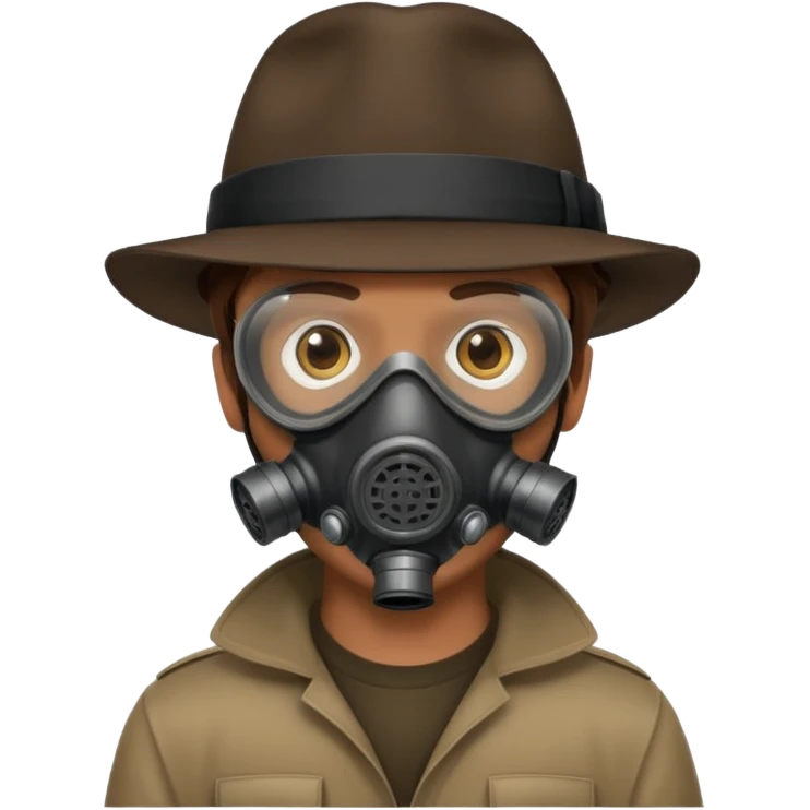 Male Hacker with a fedora with brown hair wearing a gasmask emoji