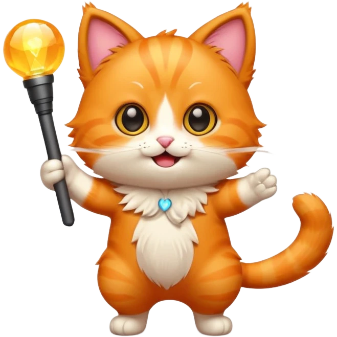 chibi cute orange cat dancing  holding a light stick emoji