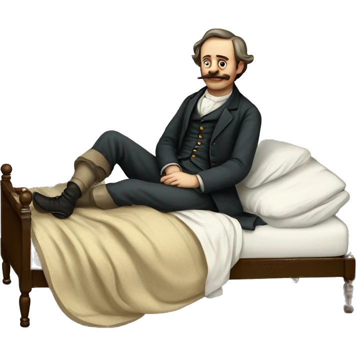 A sick man on a bed in 1870 emoji