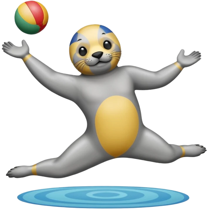 A seal performing gymnastics and juggling emoji