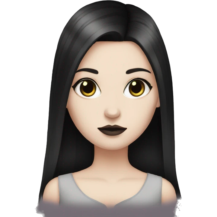 white girl, dark hair, goth style, straight hair, black eyes emoji