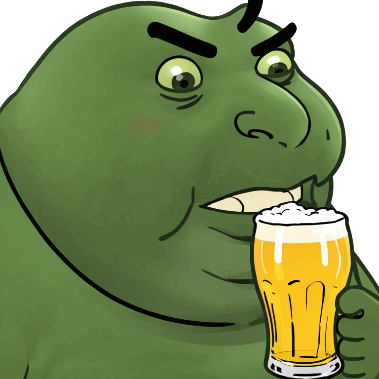 Drunk fat person chugging a beer emoji