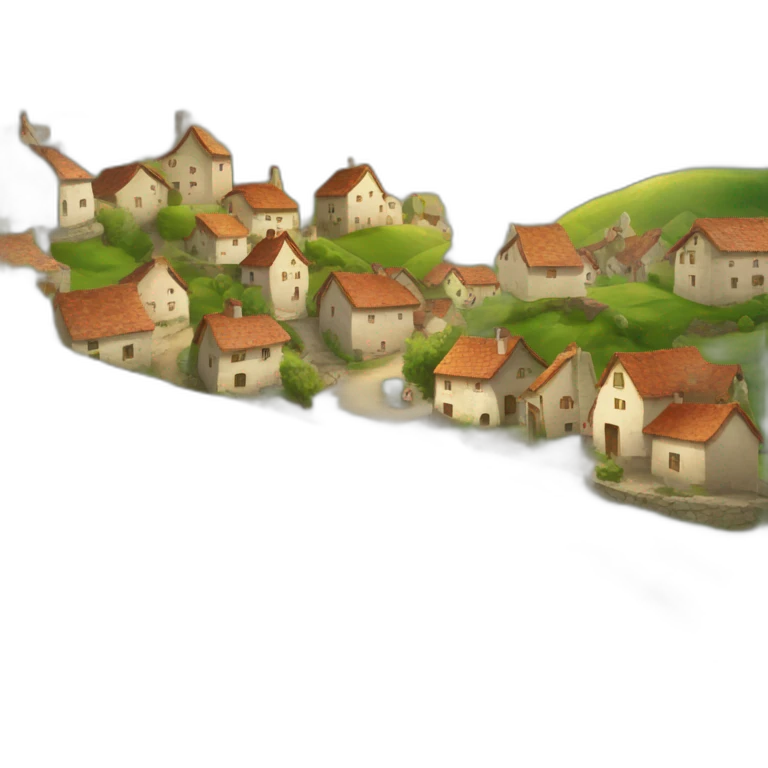 petit village avec une colline et le soleil en fond emoji
