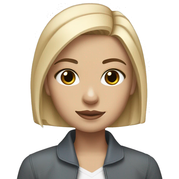 blonde girl with blue eyes and shoulder-length hair holding a gray Staffordshire terrier that has a thin white line between its eyes emoji