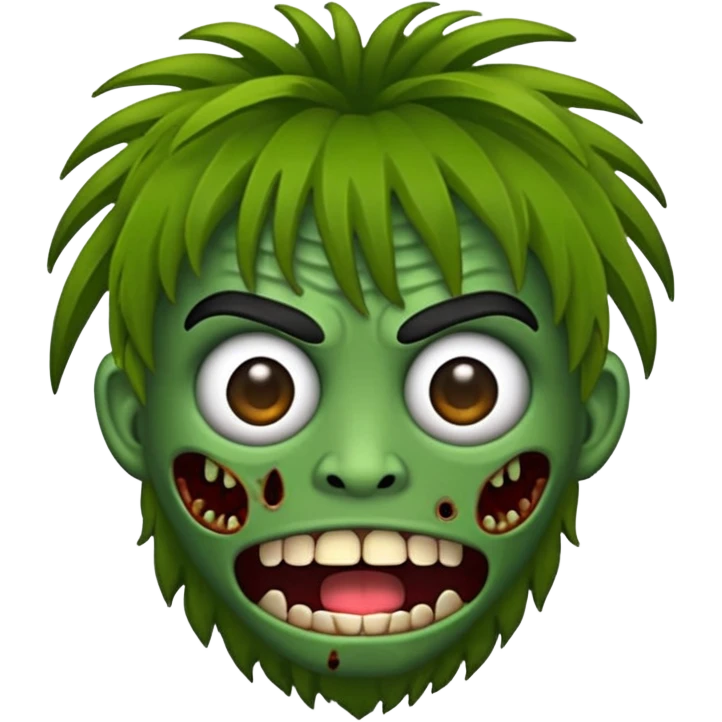 Faça um emoji de zumbi versão iPhone e faça uma zumbi com cabelo longo e preto e com franja. emoji