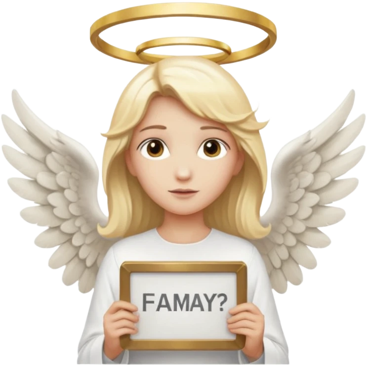 "An angel emoji with blonde hair, a halo, wings, holding a 'COMPARTILHAR' sign in bold letters." emoji