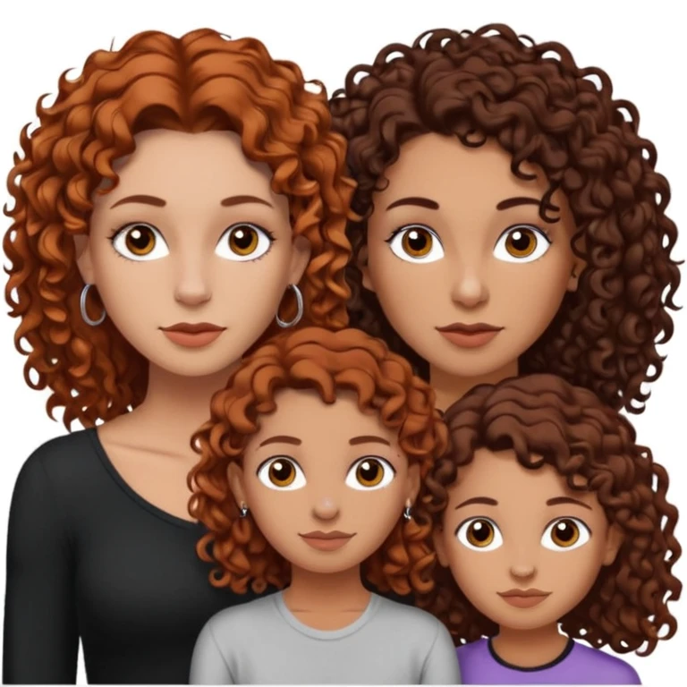 Create a family. A young hot mom. She is an alt girly with dark curly hair, an eyebrow piercing, and a nose ring. Her two teenage kids are gay girlies. One has shoulder length auburn hair and has an eyebrow ring. The other has short bleached curly hair, bleached eyebrows and a lip ring  emoji
