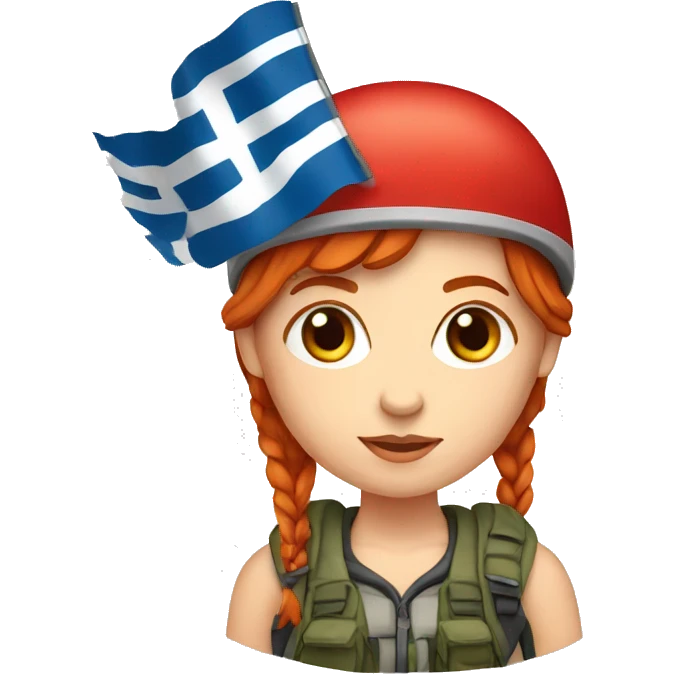 female mountaineer red hair with cap with easter egg and greek flag  emoji