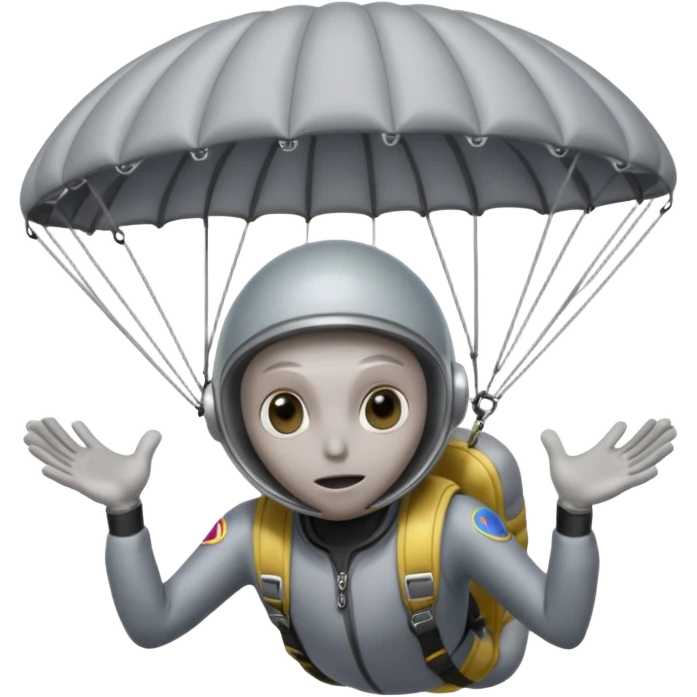 Skydiving grey alien with parachute and UFO emoji