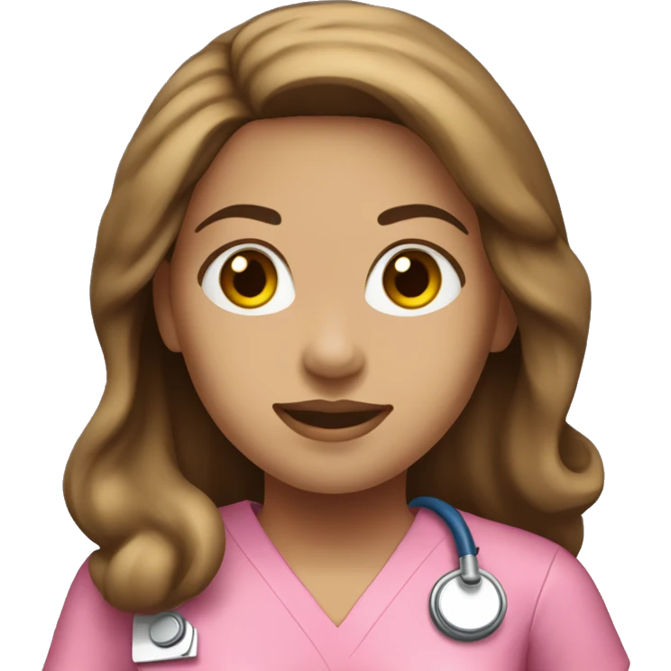 Light skinned female nurse with long brown hair and pink scrub top  emoji