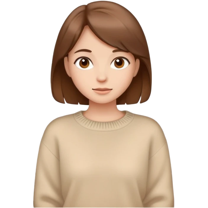 cute girl with brown hair and a beige sweater emoji